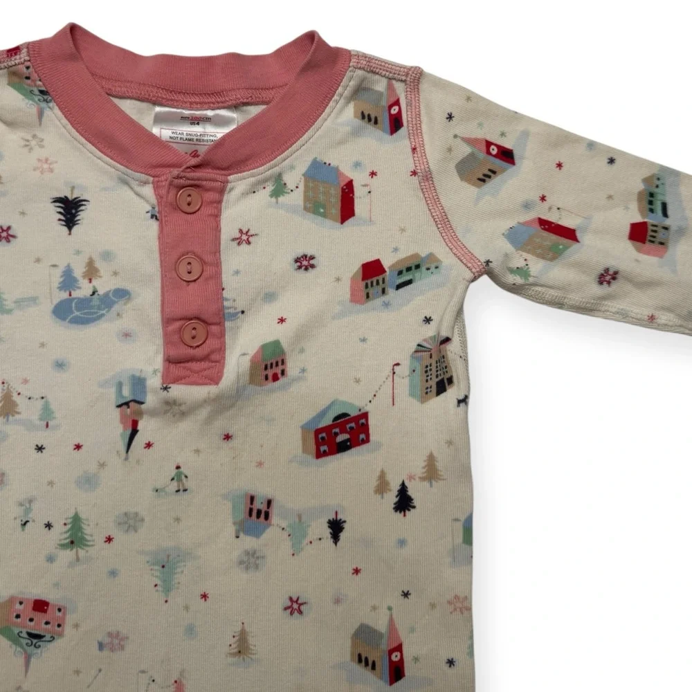 Hanna Andersson Cream and Pink Winter Kids Pajama Top Size 4